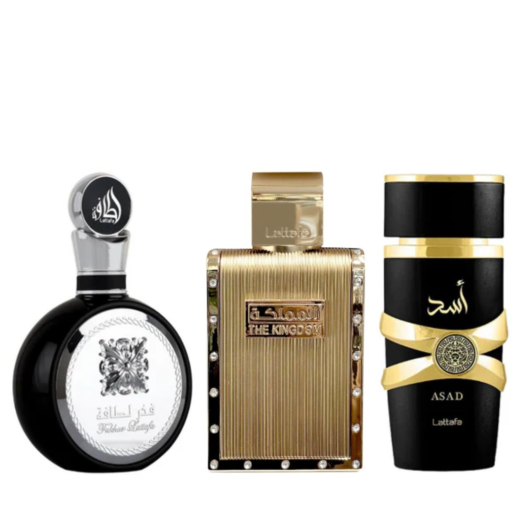 PROMOÇÃO COMPRE 1 LEVE 3 - Lattafa Fakhar, The Kingdom Men e Assad Lattafa - Oferta De Black Friday - 100ml cada